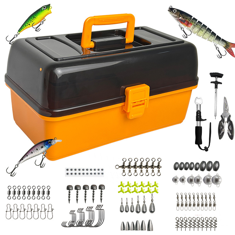 Fishing Lure Box - ชุดอุปกรณ์ตกปลาแบบนุ่ม 4 ชั้น ขนาดใหญ่ สำหรับตกปลาภายนอกอาคาร พร้อมตะขอหัวตะกั่ว