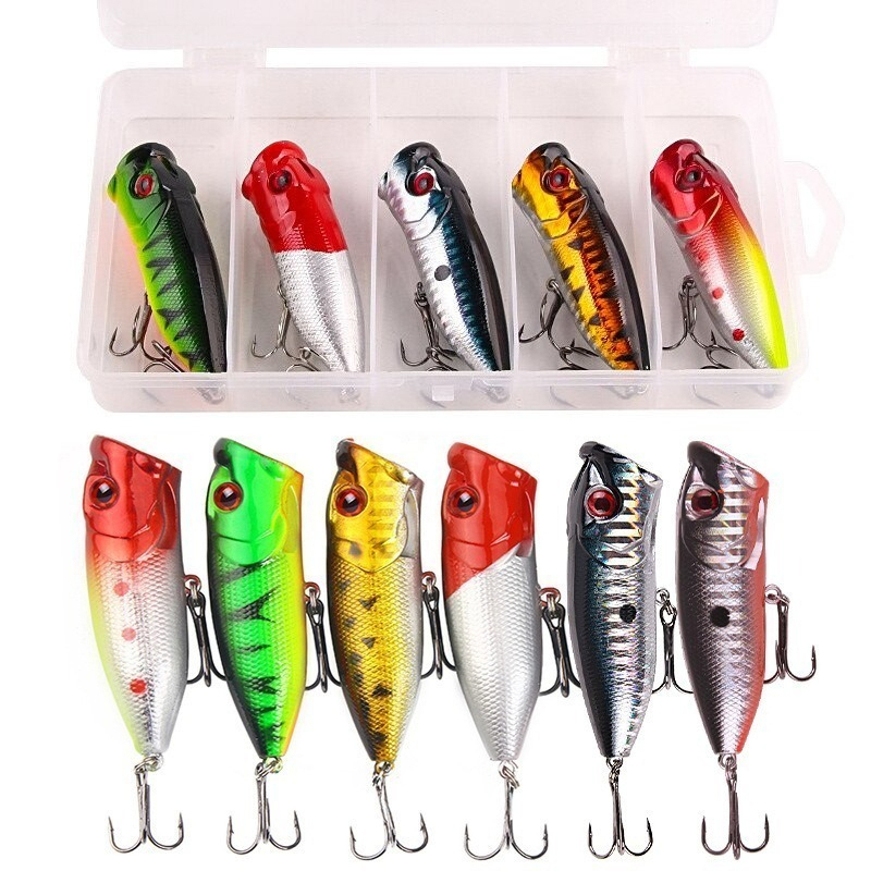 Fishing Lure Topwater - เหยื่อปลอมแบบลอยน้ำ 6.5 ซม./10 กรัม 6 ชิ้น